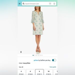 Adrianna Papell Lace Bell Sleeve Shift, Ivory/Mint size 8 NWT